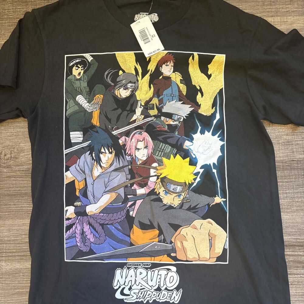 Shonen Jump Naruto Shippuden 20th Anniversary Mens SM Black Graphic T Shirt